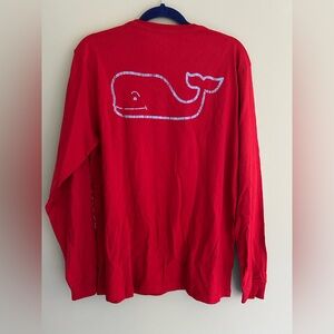 Vineyard Vines Red Long Sleeve with Whale Pocket